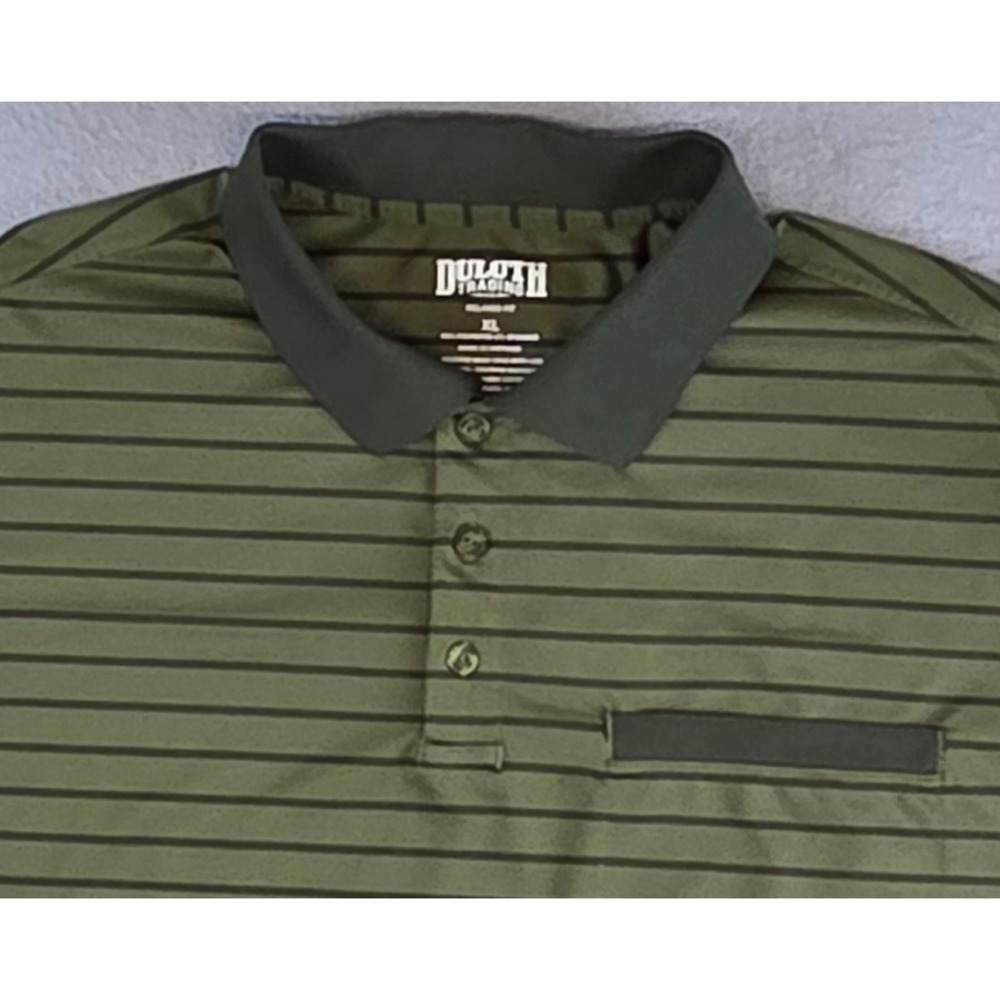 Duluth Trading Co Mens XL Relaxed Fit Striped Polo Shirt Green Workwear‎ Outdoor - Picture 9 of 10